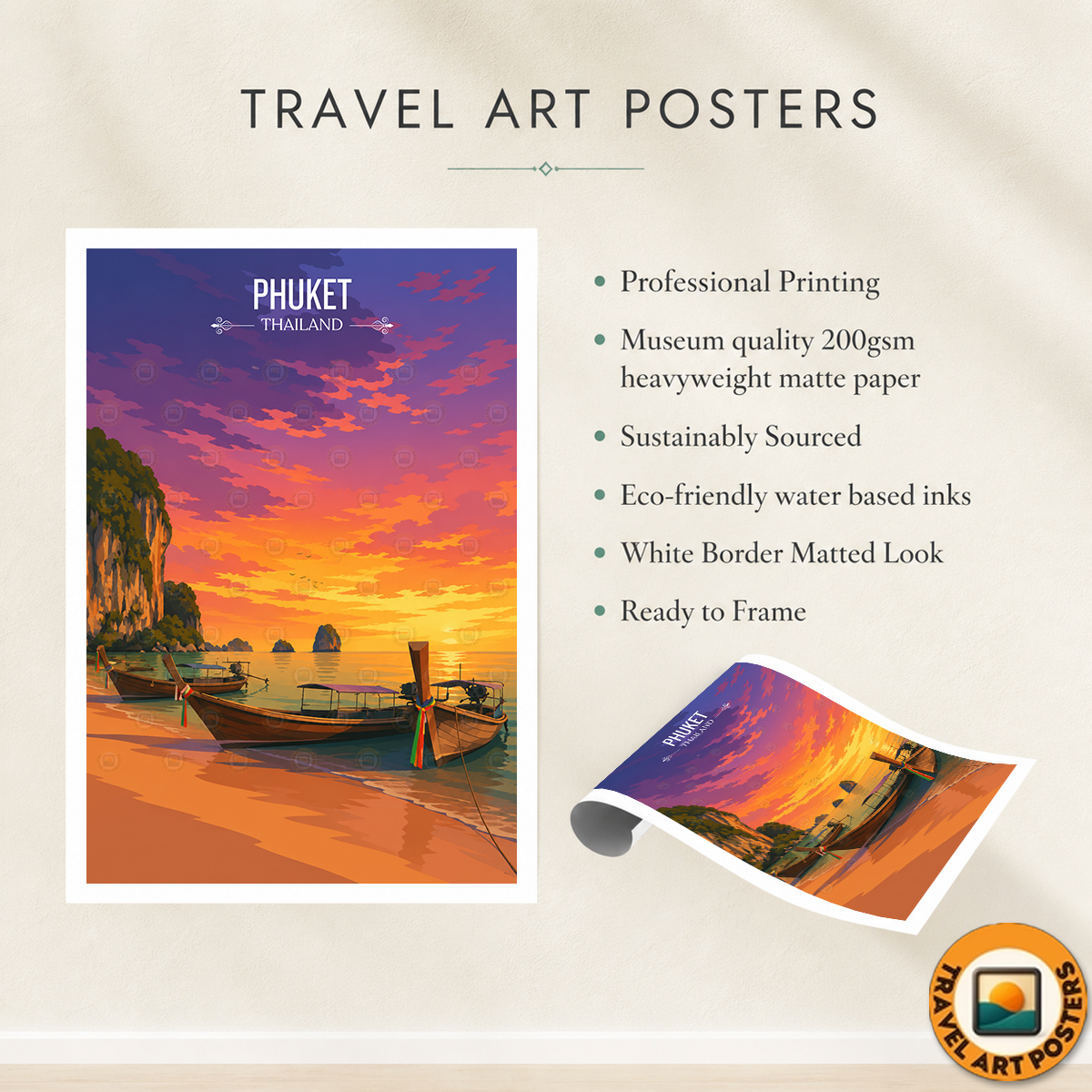 Phuket - Thailand - Travel Poster Vintage Style Wall Art Print