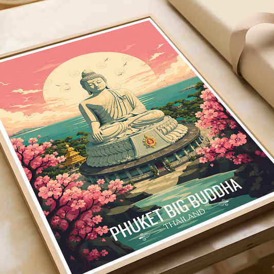 Phuket Big Buddha - Thailand - Travel Poster Vintage Style Wall Art Print - Art Print - Travel Art Poster