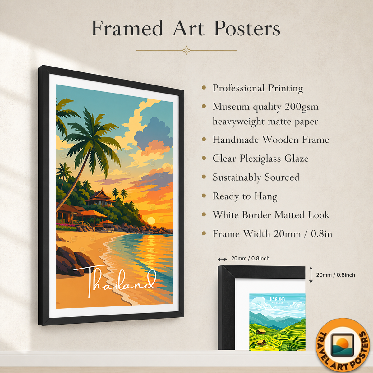 Thailand - Travel Poster Vintage Style Wall Art Print