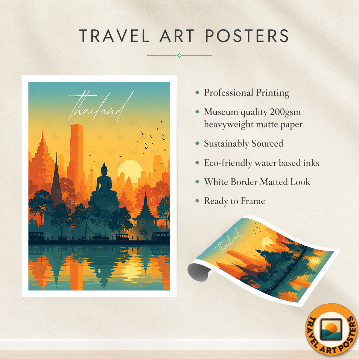 Thailand - Travel Poster Vintage Style Wall Art Print