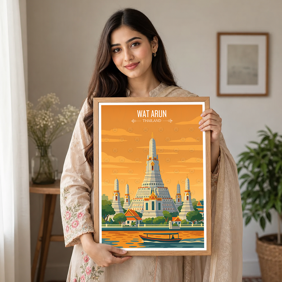 Wat Arun - Thailand - Travel Poster Vintage Style Wall Art Print