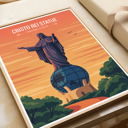 Cristo Rei Statue - Timor-Leste - Travel Poster Vintage Style Wall Art Print - Art Print - Travel Art Poster