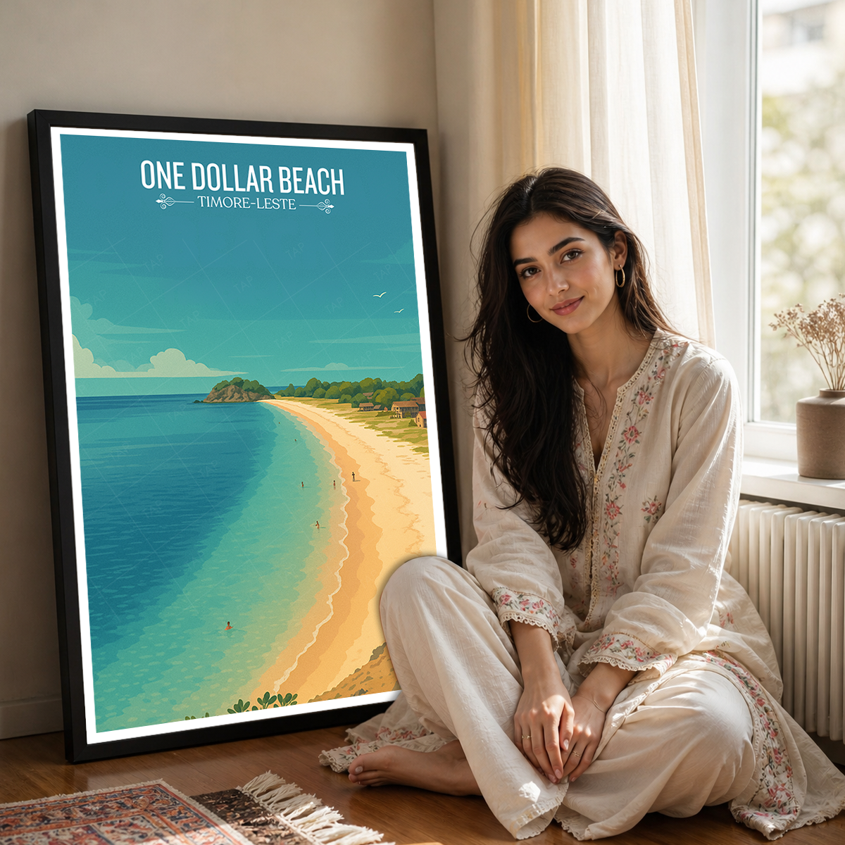 One Dollar Beach - Timor-Leste - Travel Poster Vintage Style Wall Art Print