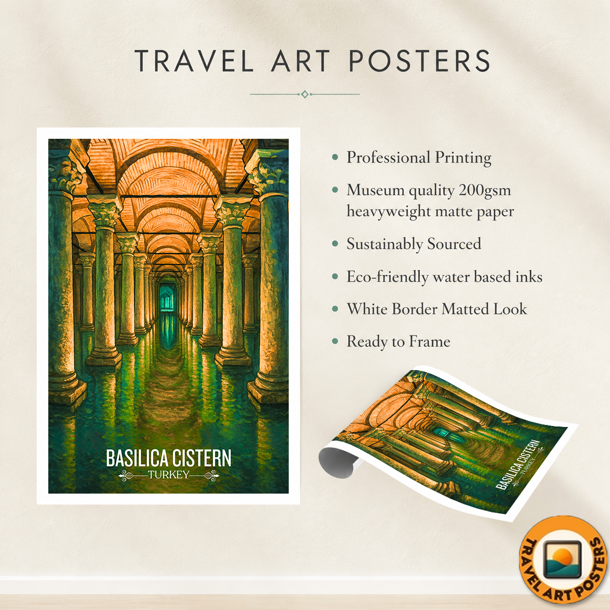 Basilica Cistern - Turkey - Travel Art Wall Deco Poster Print - Art Print - Travel Art Poster