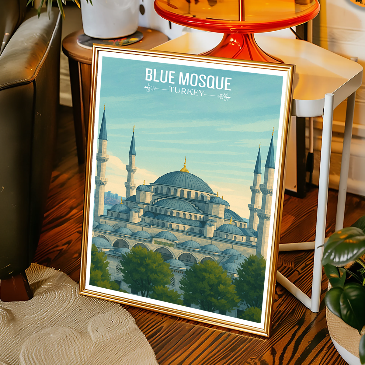 Sultan Ahmed Mosque - Turkey - Vintage Travel Wall Art Poster Print - Art Print - Travel Art Poster
