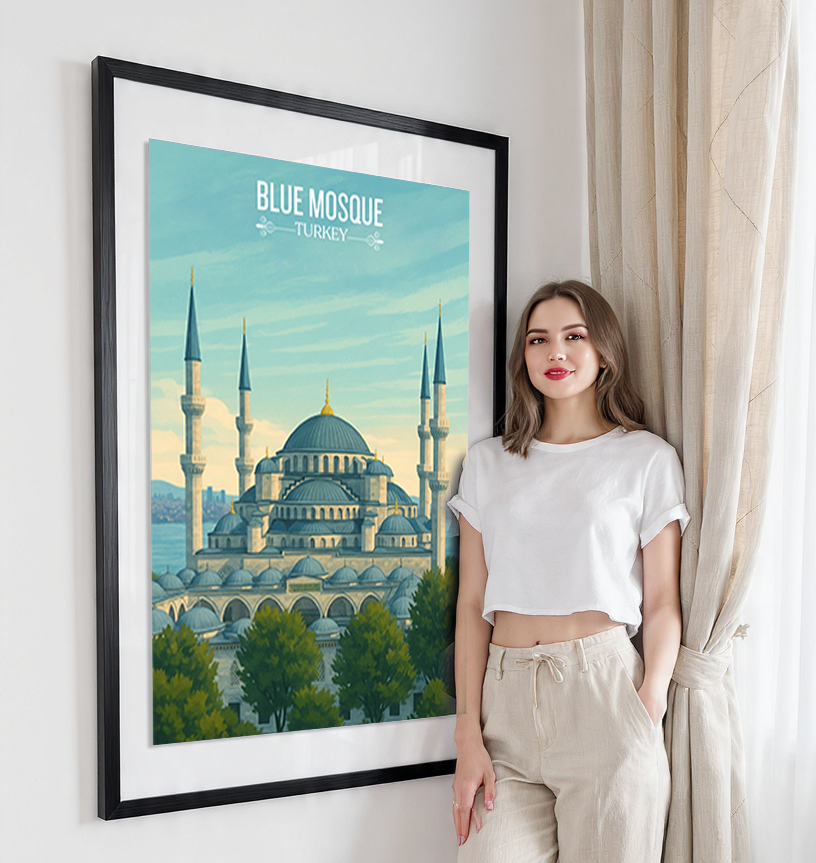 Sultan Ahmed Mosque - Turkey - Vintage Travel Wall Art Poster Print - Art Print - Travel Art Poster