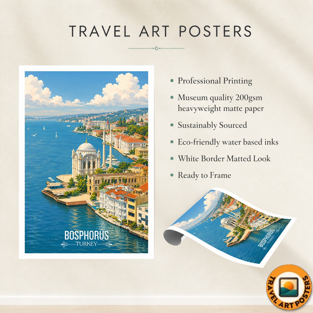 Bosphorus - Turkey - Vintage Travel Wall Art Poster Print - Art Print - Travel Art Poster