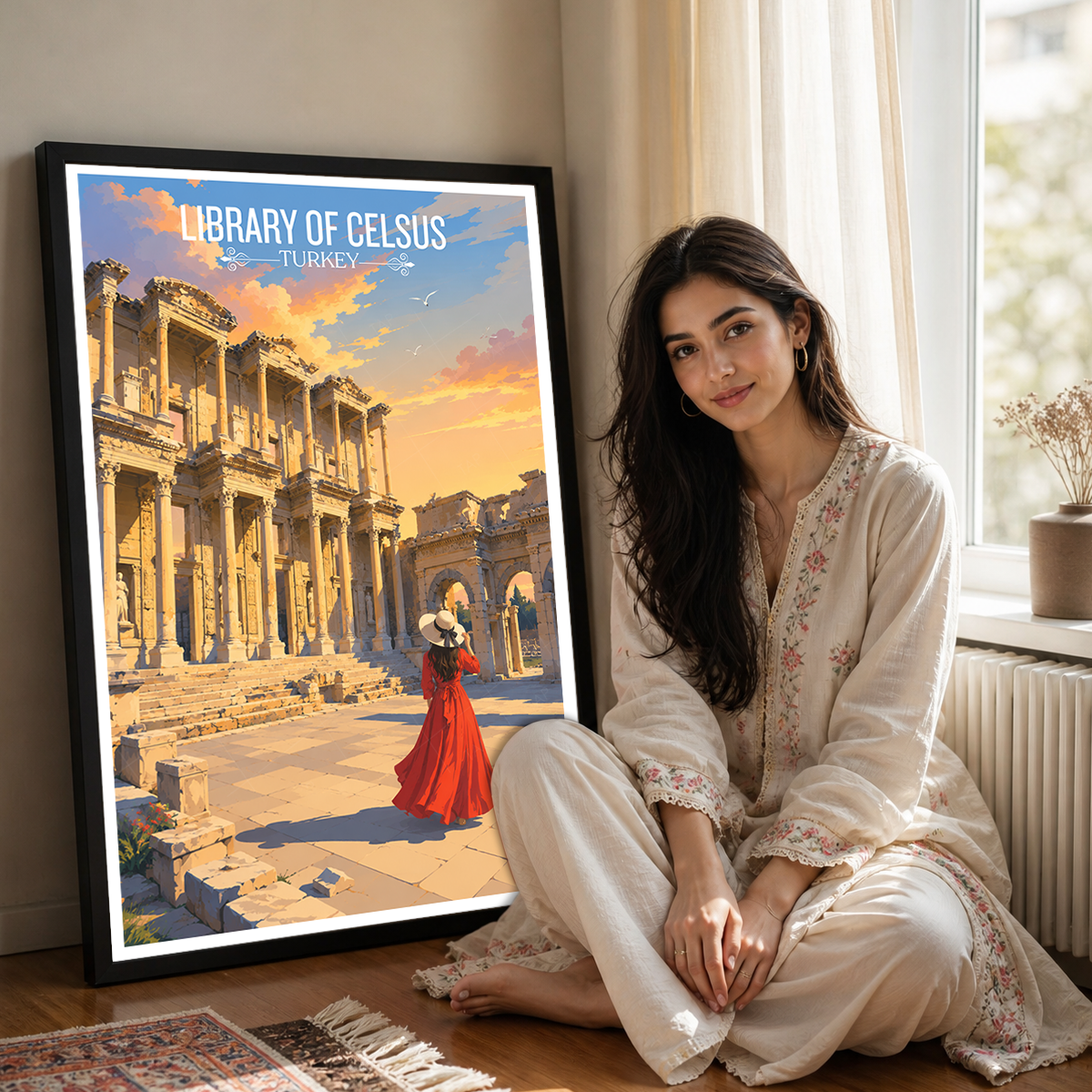 Library of Celsus - Turkey - Vintage Travel Wall Art Poster Print