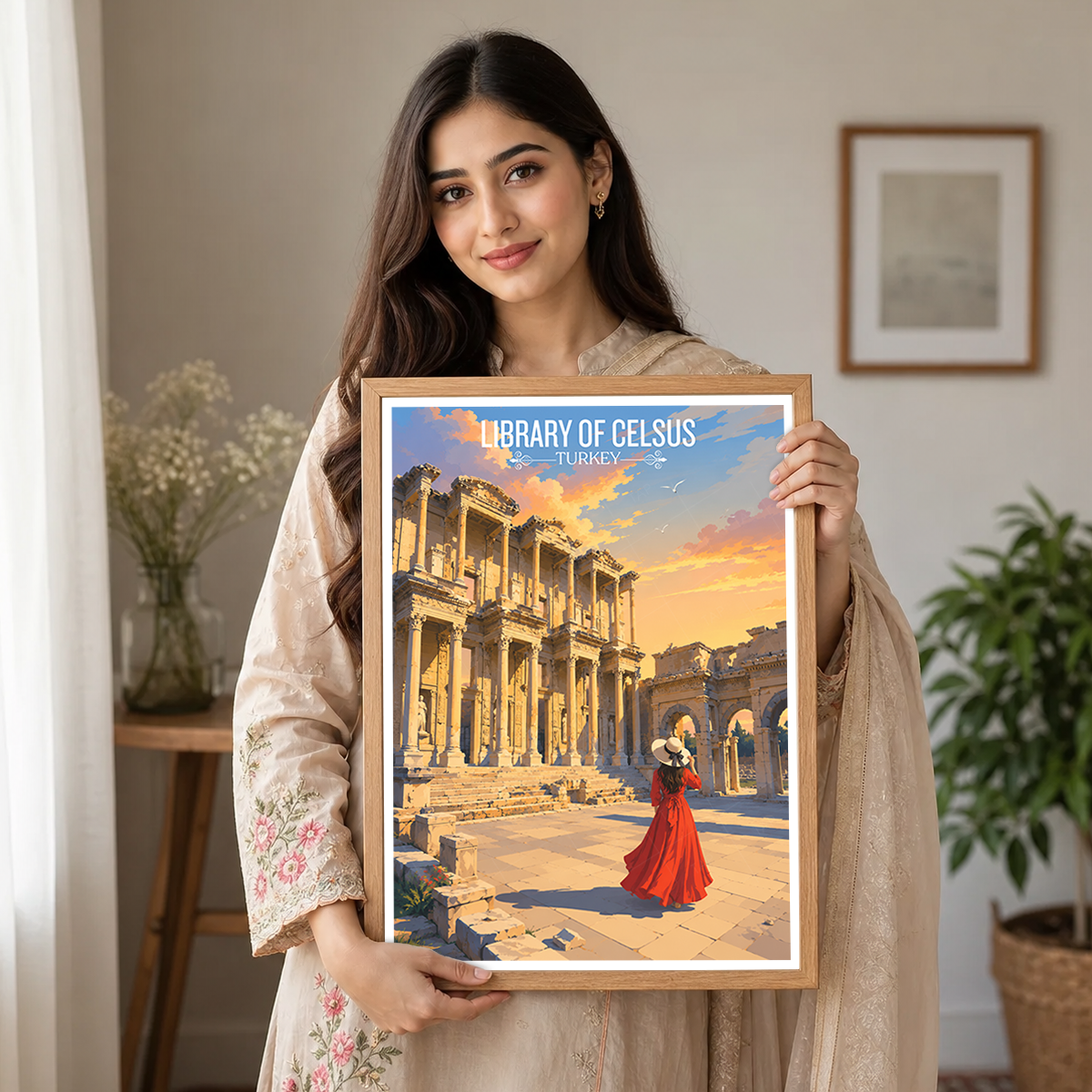 Library of Celsus - Turkey - Vintage Travel Wall Art Poster Print