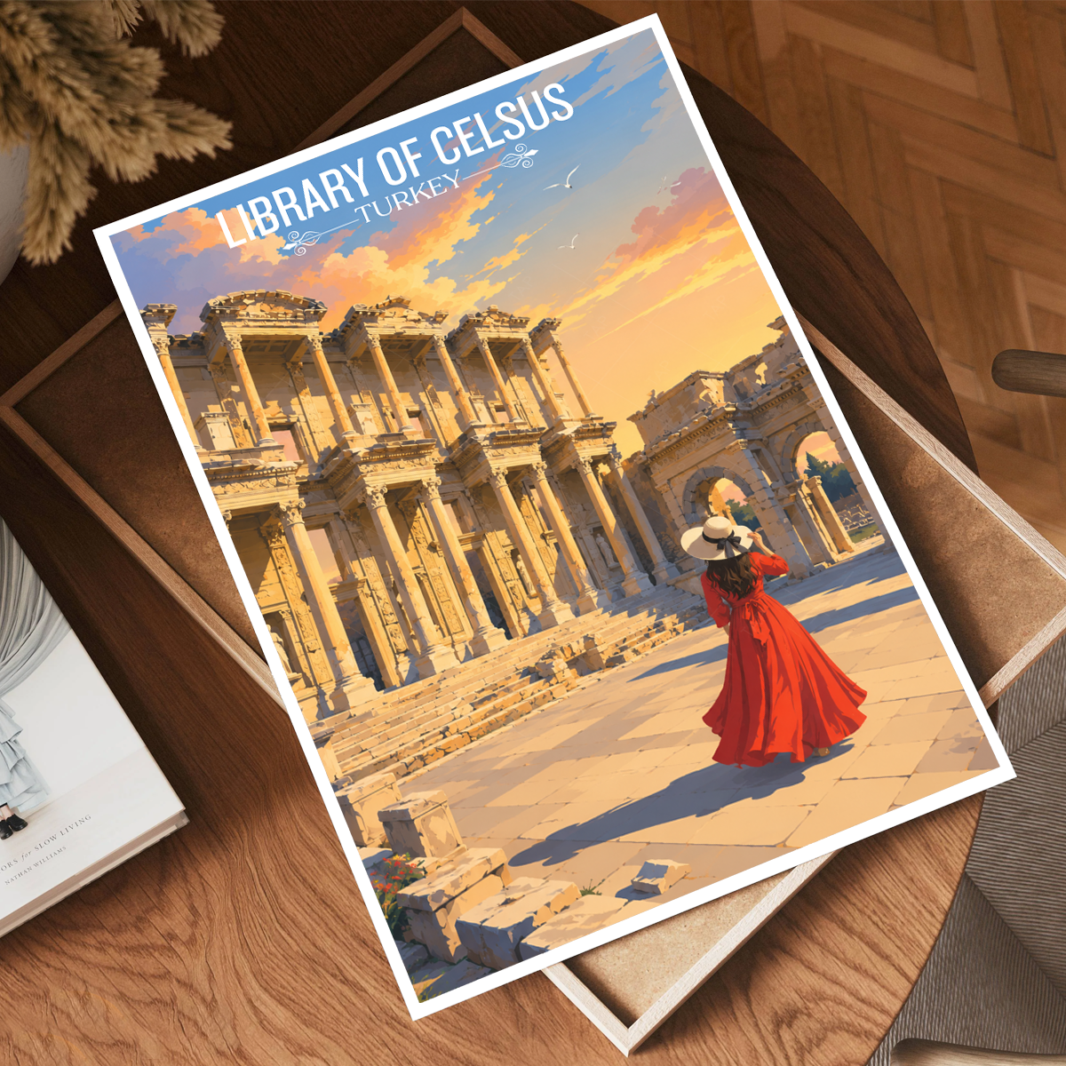 Library of Celsus - Turkey - Vintage Travel Wall Art Poster Print