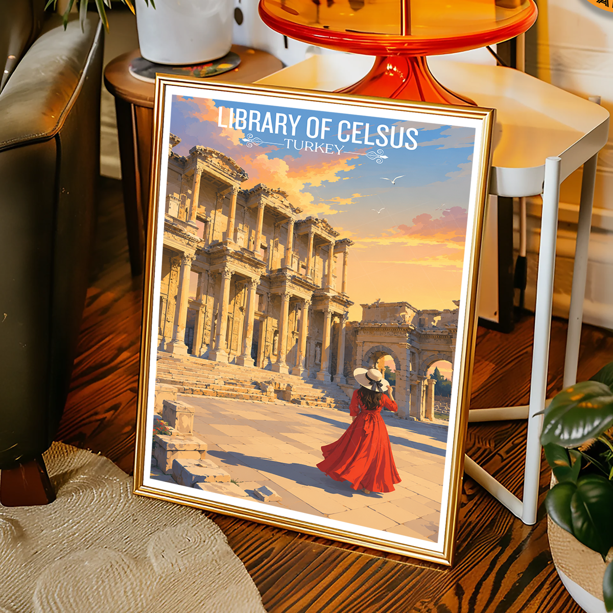 Library of Celsus - Turkey - Vintage Travel Wall Art Poster Print