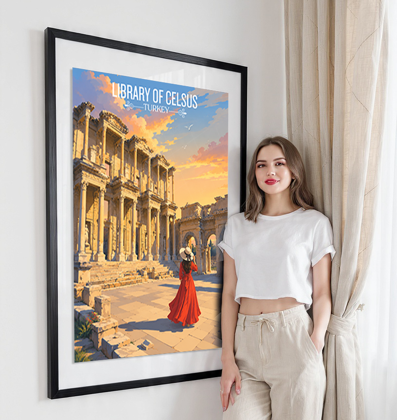 Library of Celsus - Turkey - Vintage Travel Wall Art Poster Print