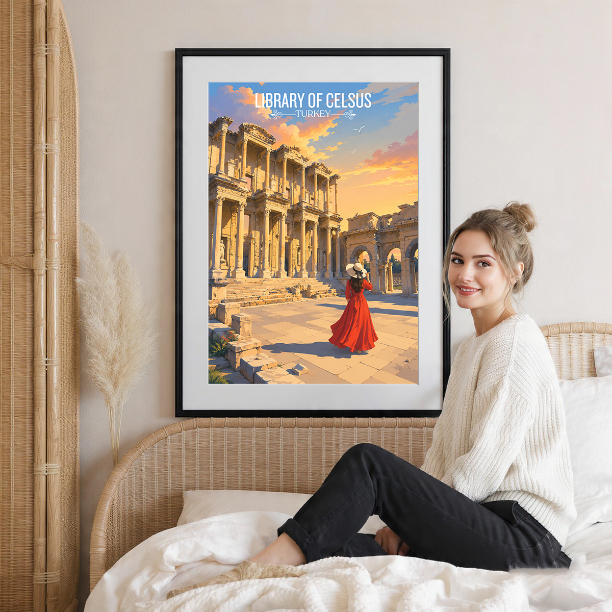 Library of Celsus - Turkey - Vintage Travel Wall Art Poster Print