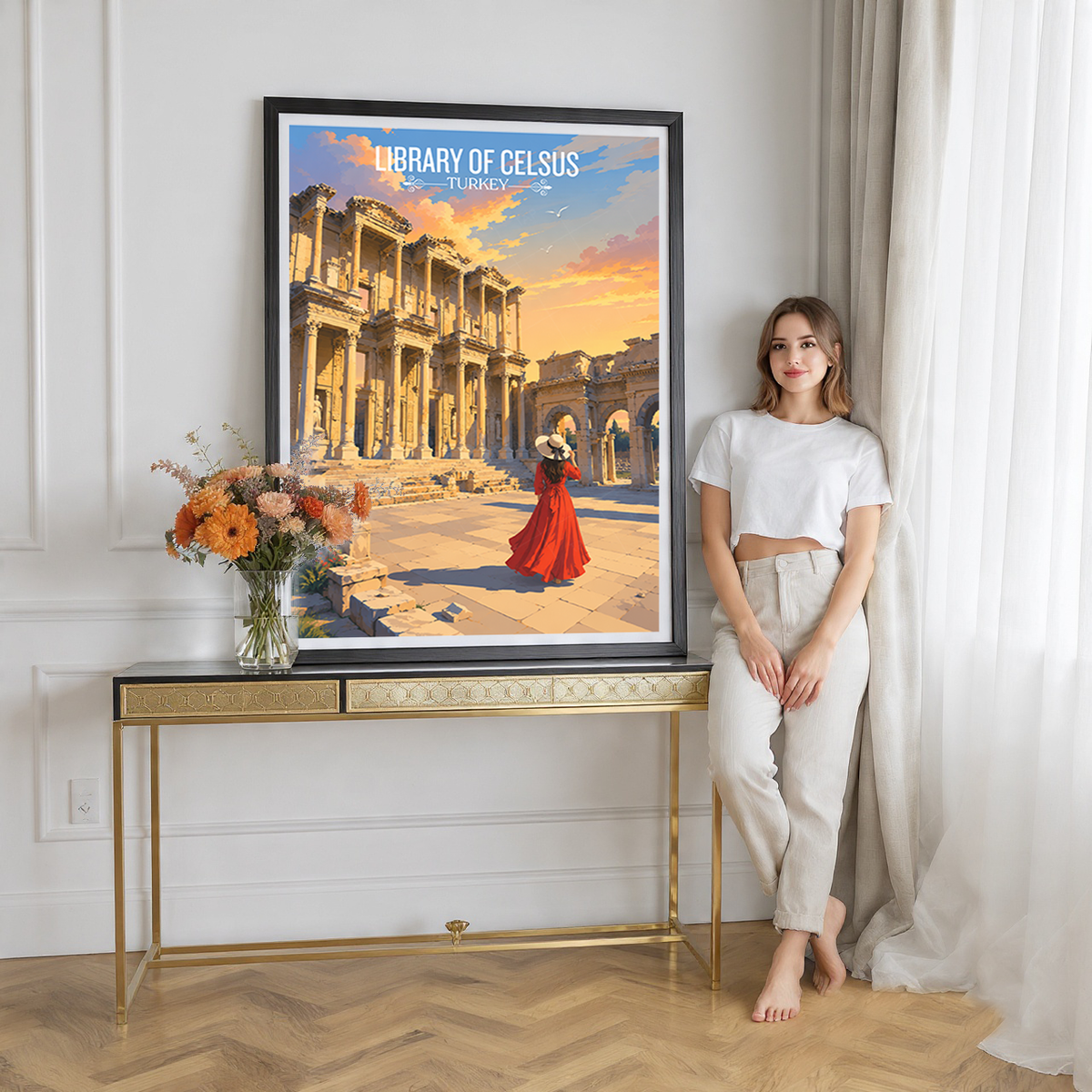 Library of Celsus - Turkey - Vintage Travel Wall Art Poster Print