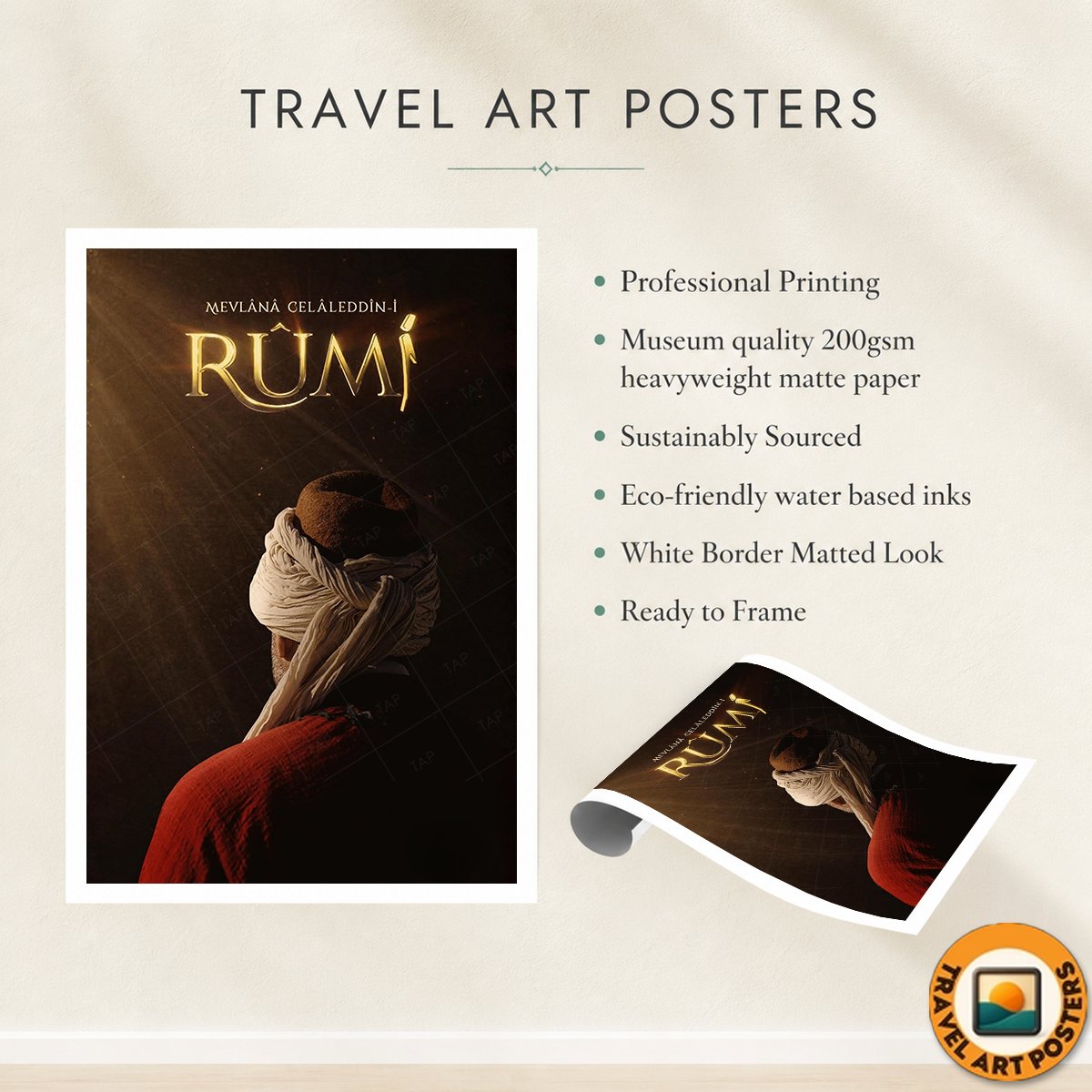 Mevlana Rumi - Turkey - Vintage Travel Wall Art Poster Print
