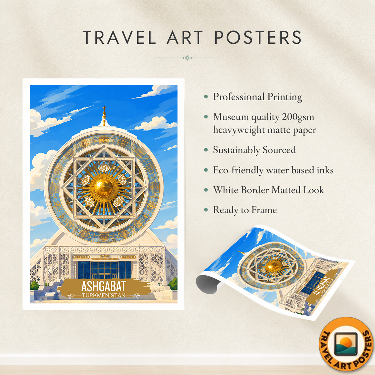 Ashgabat - Turkmenistan - Travel Poster Vintage Style Wall Art Print