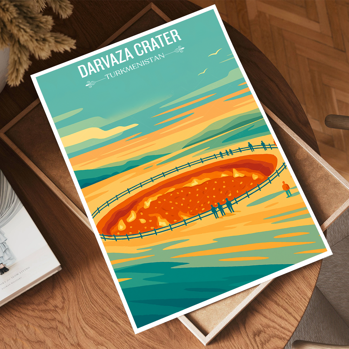 Darvaza Crater - Turkmenistan - Travel Poster Vintage Style Wall Art Print