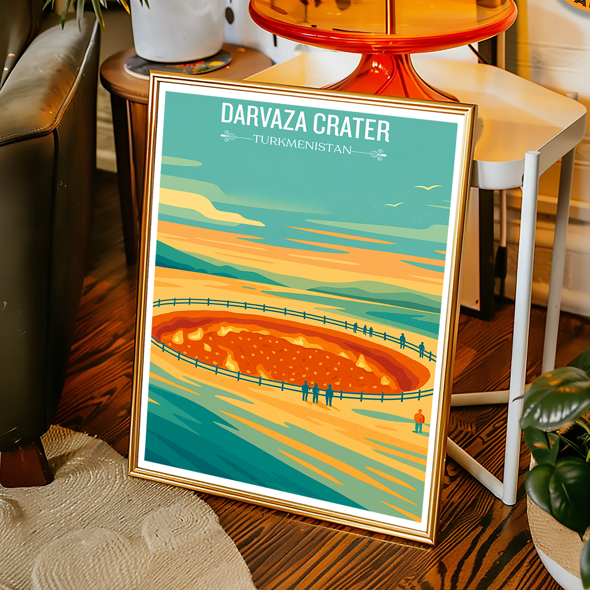 Darvaza Crater - Turkmenistan - Travel Poster Vintage Style Wall Art Print