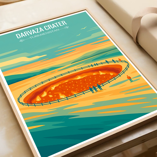 Darvaza Crater - Turkmenistan - Travel Poster Vintage Style Wall Art Print - Art Print - Travel Art Poster