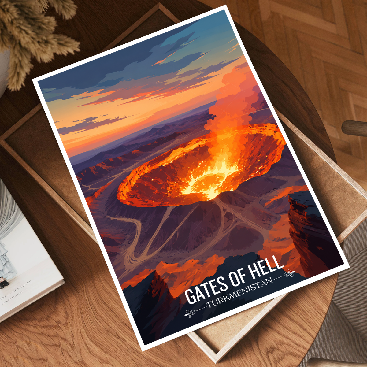 Gates of Hell - Turkmenistan - Travel Poster Vintage Style Wall Art Print