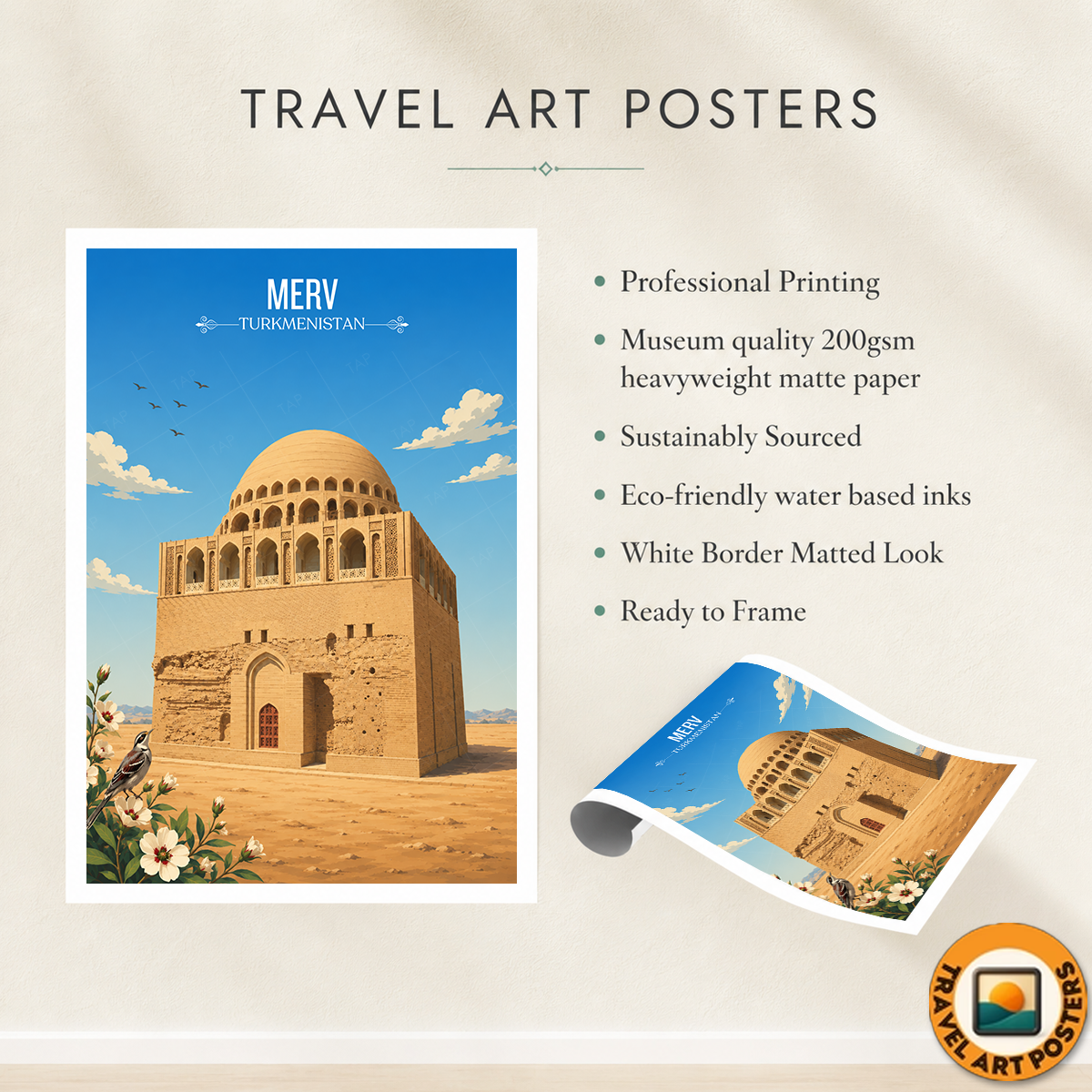 Merv - Turkmenistan - Travel Poster Vintage Style Wall Art Print