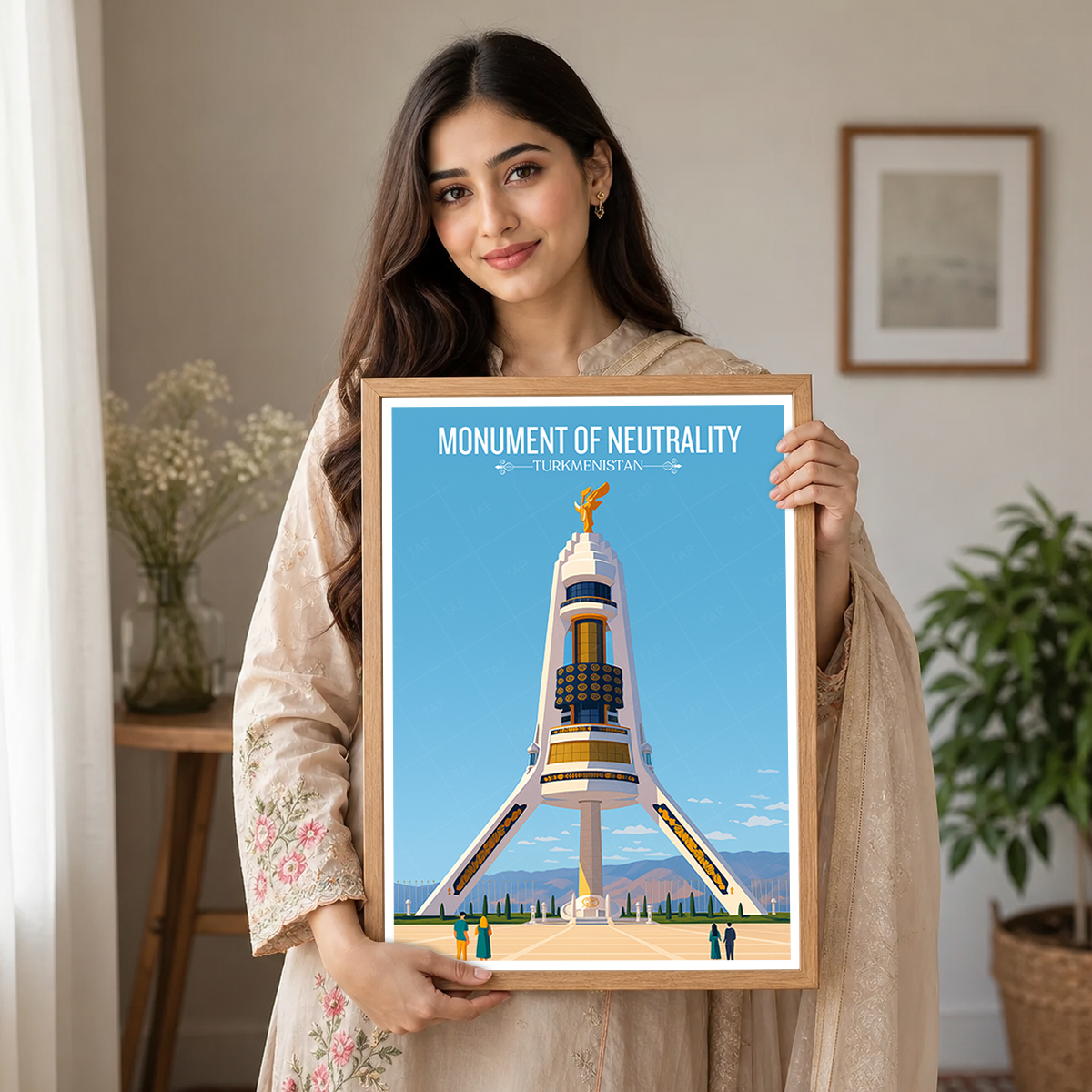 Monument of Neutrality - Turkmenistan - Travel Poster Vintage Style Wall Art Print