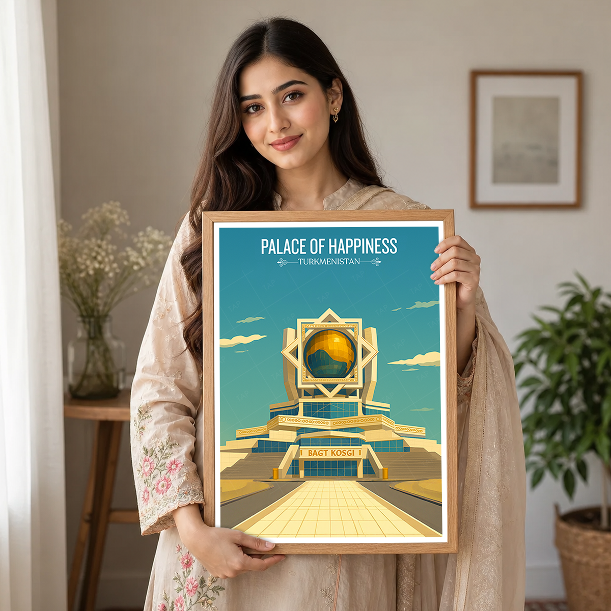 Palace of Happiness - Turkmenistan - Travel Poster Vintage Style Wall Art Print