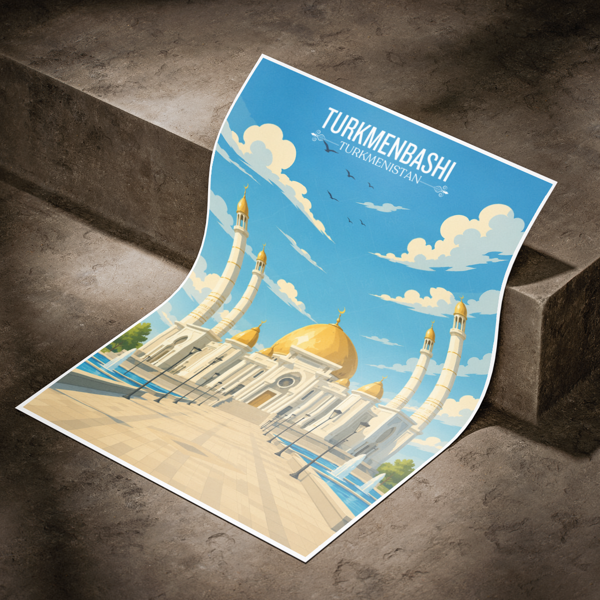 Turkmenbashi - Turkmenistan - Travel Poster Vintage Style Wall Art Print