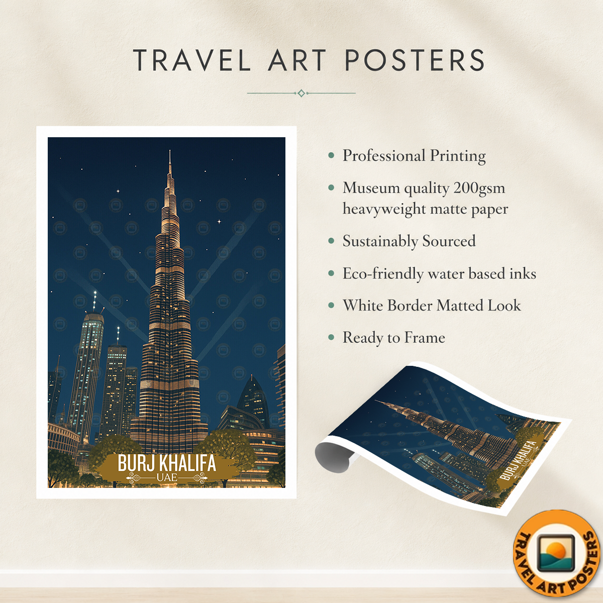 Burj Khalifa - UAE - Travel Art Print Wall Deco Poster