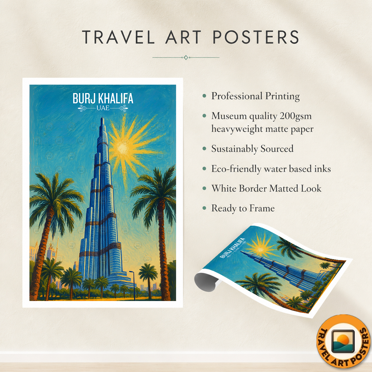 Burj Khalifa - UAE - Travel Art Print Wall Deco Poster