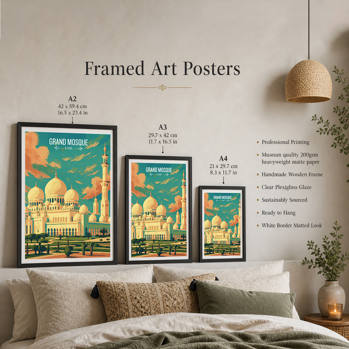 Grand Mosque - UAE - Travel Art Print Wall Deco Poster - Travel Art Poster Print