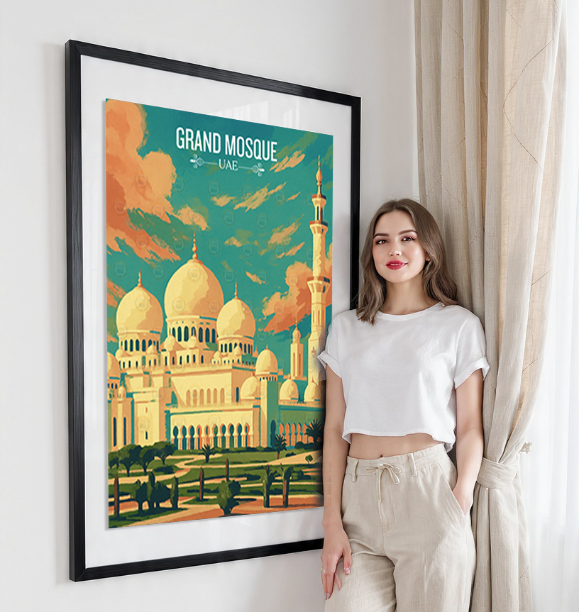 Grand Mosque - UAE - Travel Art Print Wall Deco Poster - Travel Art Poster Print