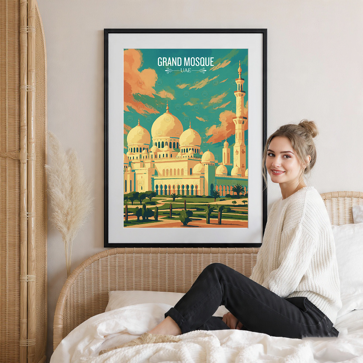 Grand Mosque - UAE - Travel Art Print Wall Deco Poster - Travel Art Poster Print