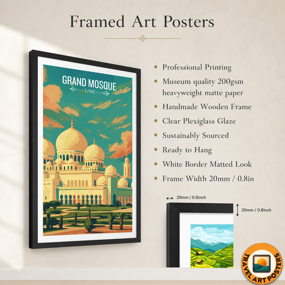 Grand Mosque - UAE - Travel Art Print Wall Deco Poster - Travel Art Poster Print