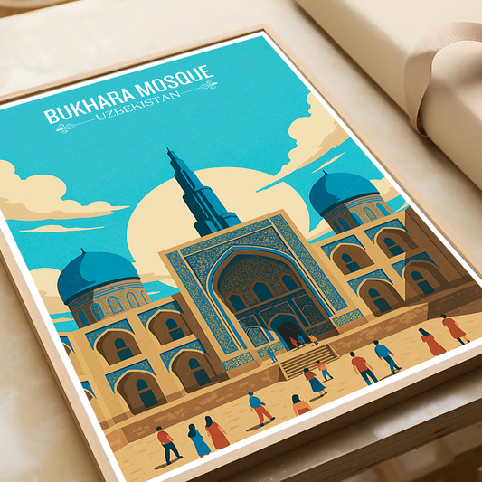 Bukhara Mosque - Uzbekistan - Travel Poster Vintage Style Wall Art Print - Art Print - Travel Art Poster