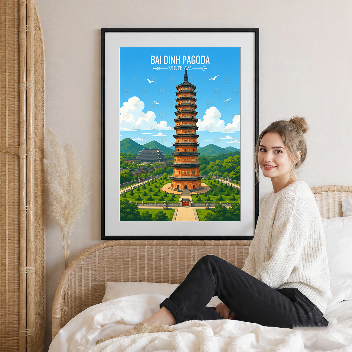 Bai Dinh Pagoda - Vietnam - Travel Poster Vintage Style Wall Art Print - Art Print - Travel Art Poster