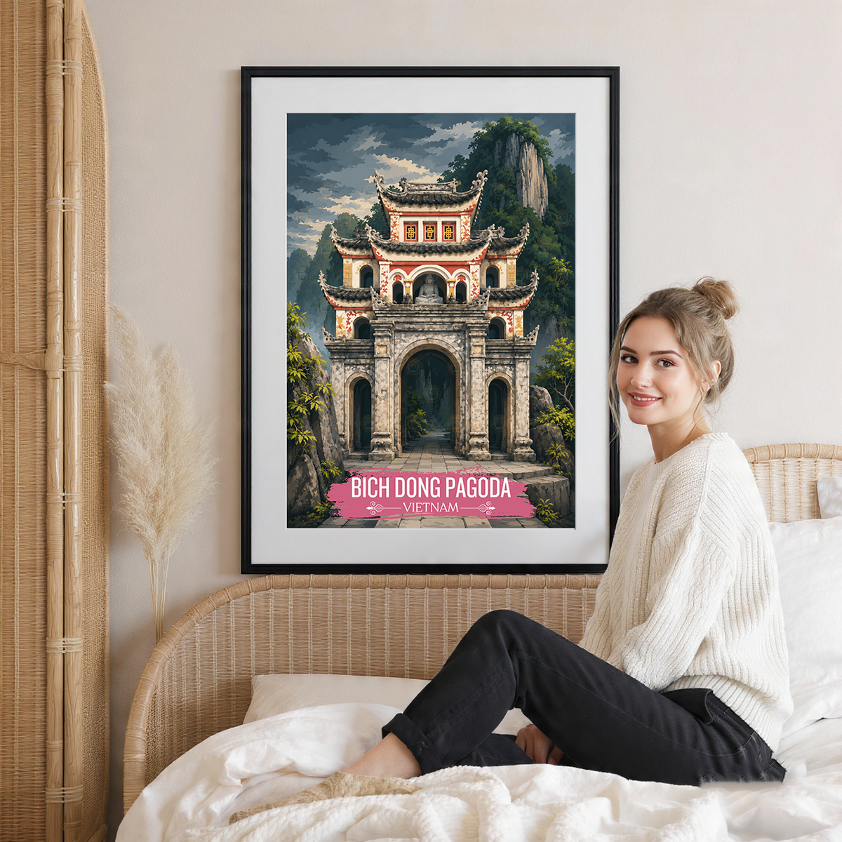 Bich Dong Pagoda - Vietnam - Travel Poster Vintage Style Wall Art Print - Art Print - Travel Art Poster