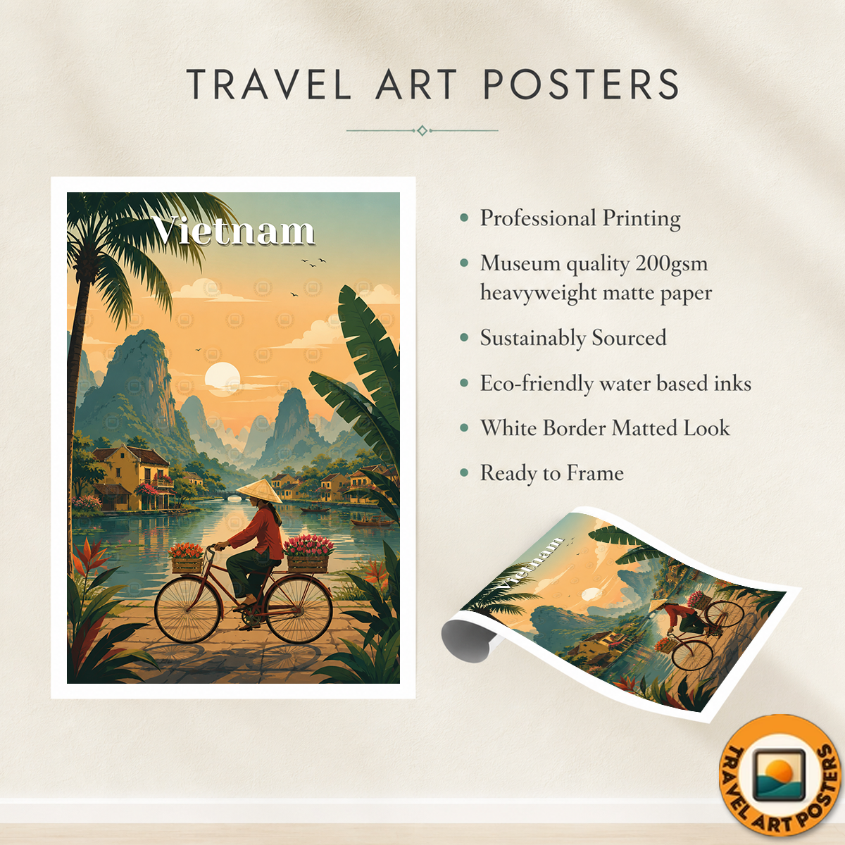 Vietnam - Travel Poster Vintage Style Wall Art Print - Art Print - Travel Art Poster