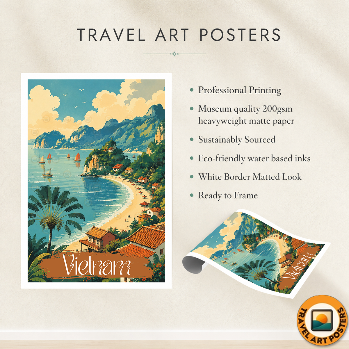 Vietnam - Travel Poster Vintage Style Wall Art Print - Art Print - Travel Art Poster