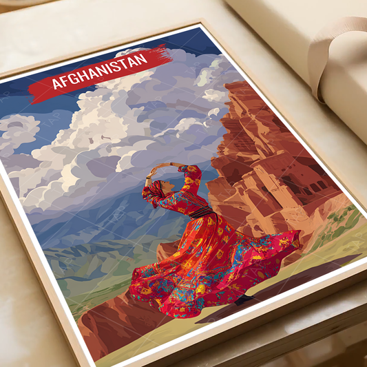 Traditional Afghan Dancing Lady - Afghan Dress - Travel Wall Art Print - - Travel Art Poster
