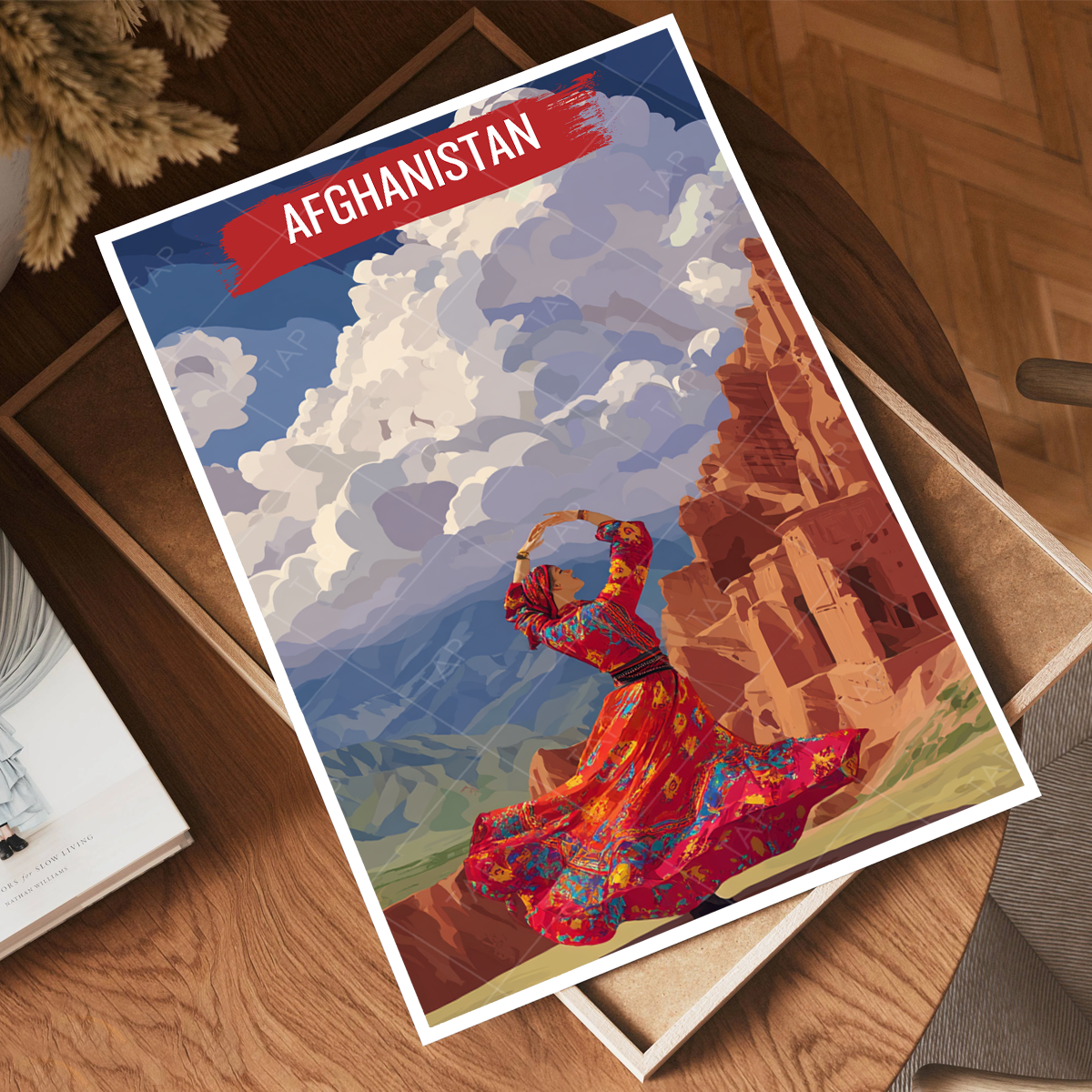 Traditional Afghan Dancing Lady - Afghan Dress - Travel Wall Art Print - - Travel Art Poster