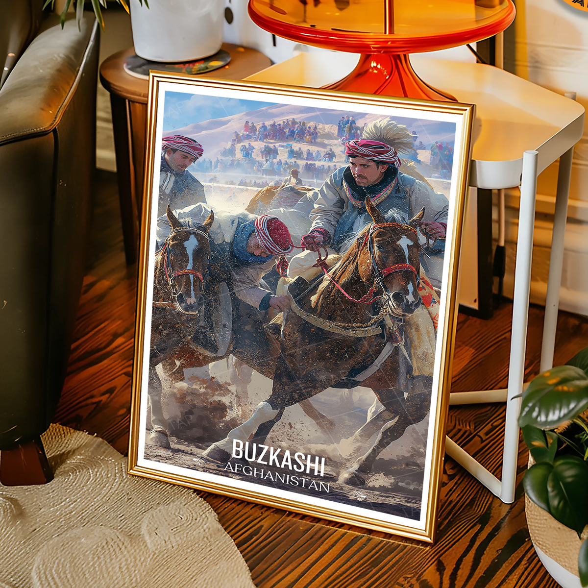 Buzkashi - Tradition Hunting Horse Race Sport - Afghanistan - Travel Wall Art Print - Art Print - Travel Art Poster