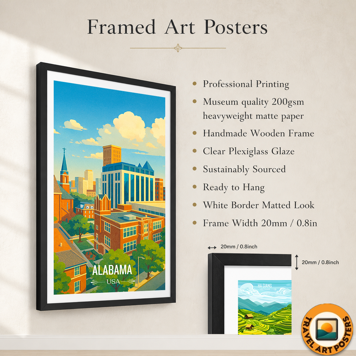 Alabama USA - Travel Wall Art Deco Poster Print