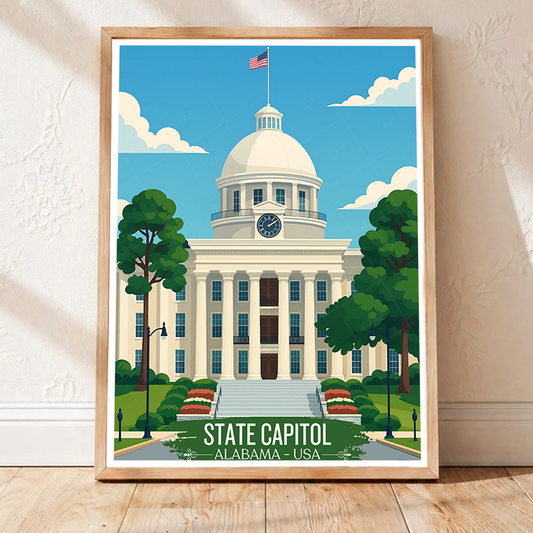 Capitol - Alabama USA - Travel Wall Art Deco Poster Print - Art Print - Travel Art Poster