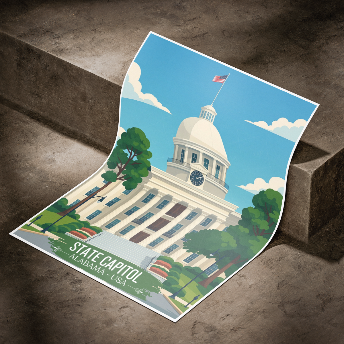 Capitol - Alabama USA - Travel Wall Art Deco Poster Print