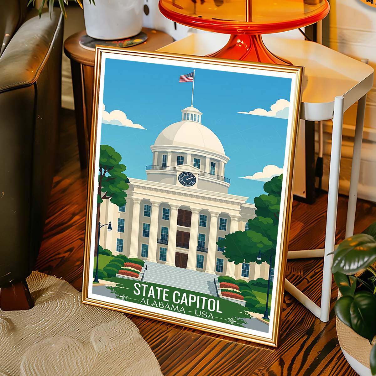Capitol - Alabama USA - Travel Wall Art Deco Poster Print