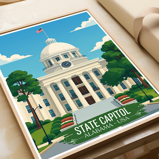 Capitol - Alabama USA - Travel Wall Art Deco Poster Print - Art Print - Travel Art Poster