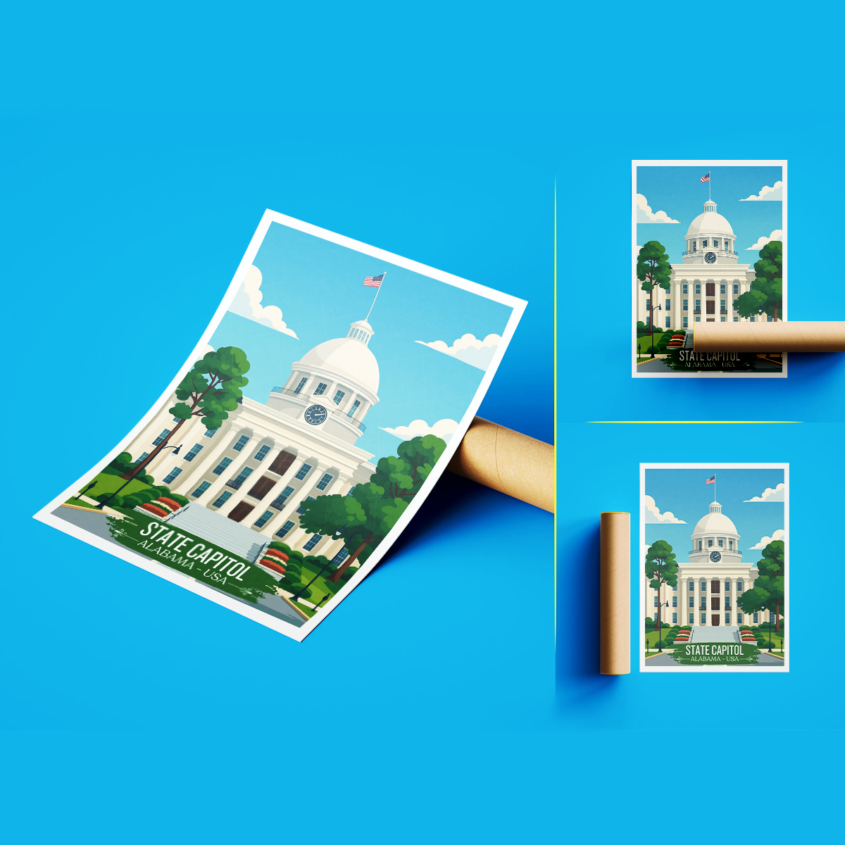 Capitol - Alabama USA - Travel Wall Art Deco Poster Print