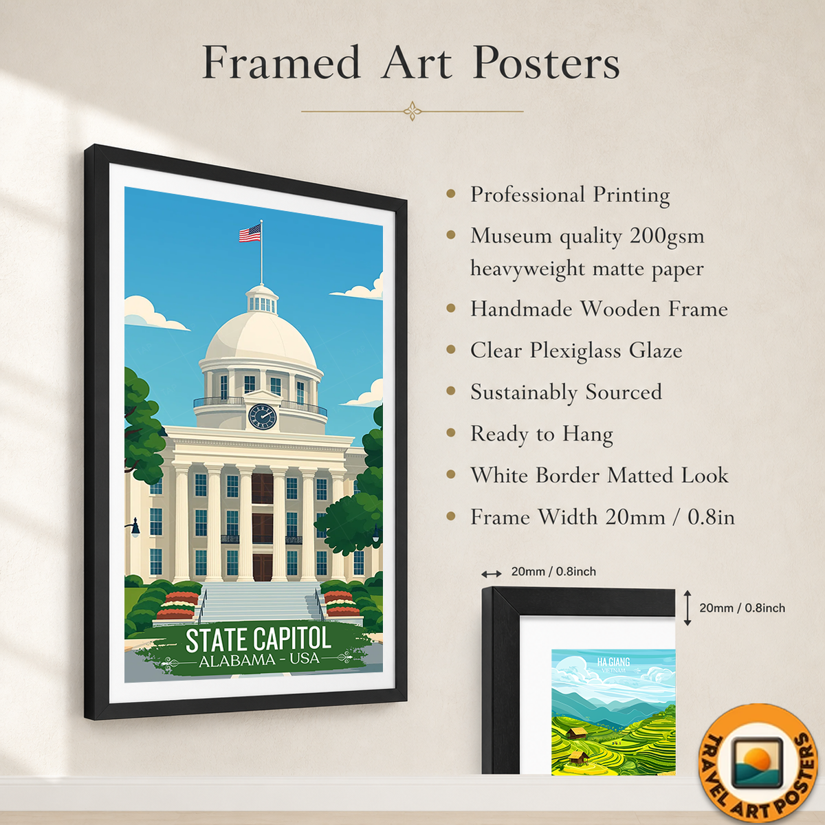 Capitol - Alabama USA - Travel Wall Art Deco Poster Print