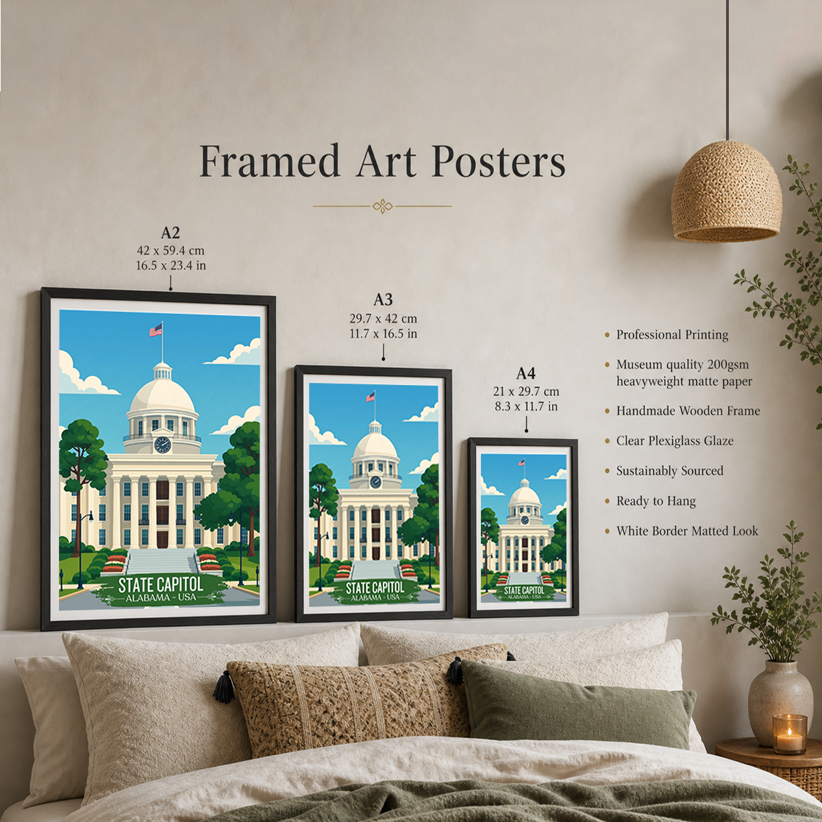 Capitol - Alabama USA - Travel Wall Art Deco Poster Print